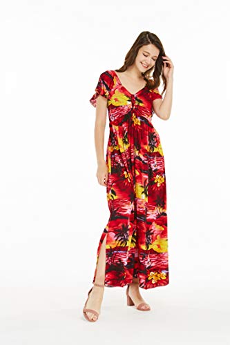 Image of Hawaii Hangover Family Matching Hawaiian Clothes, Sunset Red | Family matching Hawaiian outfits, Sunset Red, lightweight rayon, machine washable, tropical floral print, luaus, cruises
