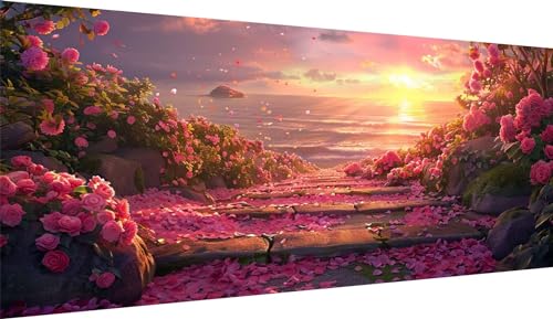 Diamant Painting Rose et Coucher de Soleil Kit Complet Adulte Broderie 5D 100x220