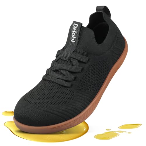 Non Slip Work Shoes for Women Wide Toe Box Food Service Shoes for Chef Kitchen, Restaurant, Hospital Black Slip Resistant Walking Zero Drop Sneakers 5w - 11w