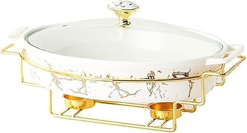 Rutexc チャフィングディッシュビュッフェセット 模造大理石仕上げセラミック ビュッフェウォーマー機能 ウェディングパーティーバンケットケータリングイベント用