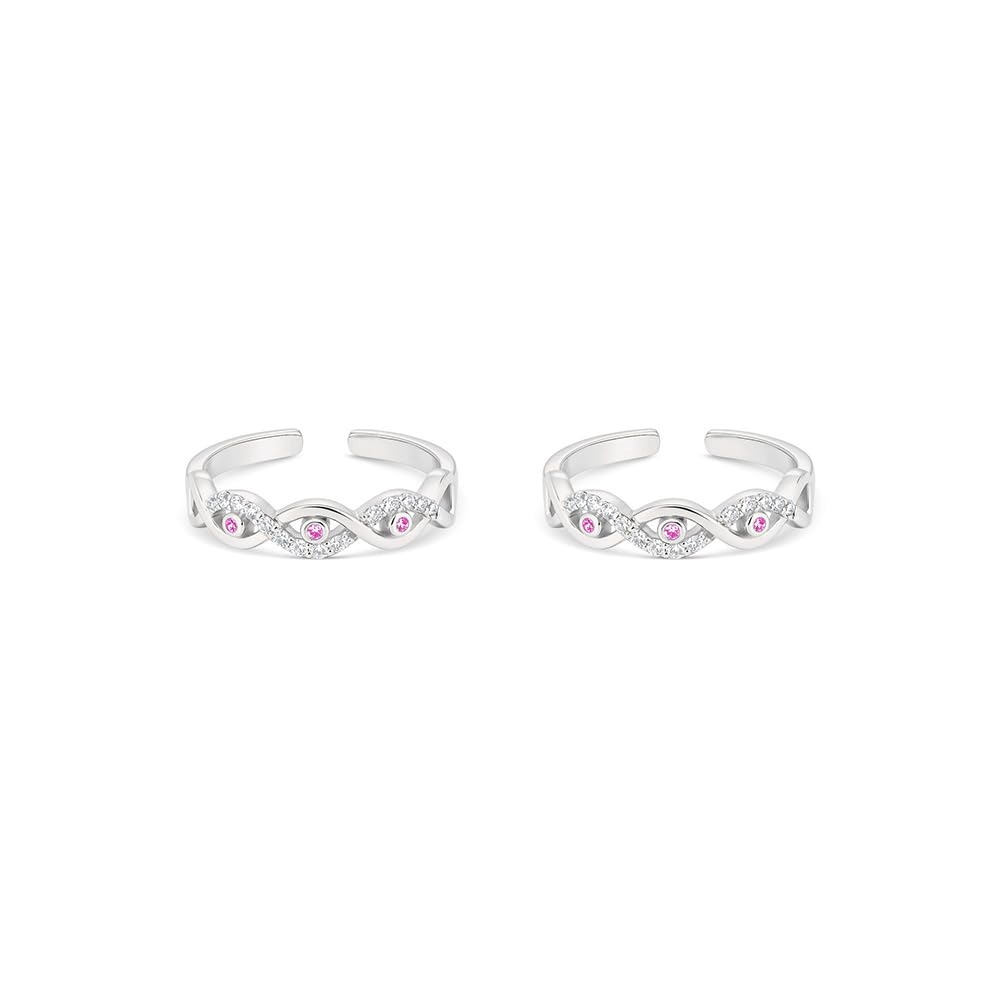 Pure 925 Silver Elenza Toe Ring for Women | Adjustable Interwoven Wave Design with Pink CZ Stones | Silver Finish | Modern Jewelry Gift