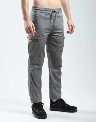 Image of Monte Carlo Men's Regular Fit Cargo Pants | Solid Pattern Casual Trousers | Drawstring Closure | Stylish & Comfortable Everyday Wear Cargo for Men's