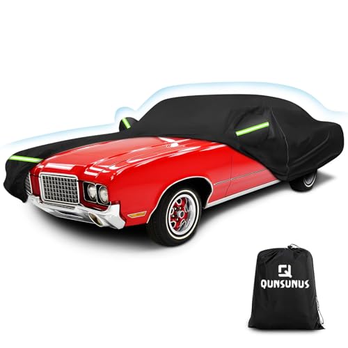 Image of QUNSUNUS Car Cover for Oldsmobile Cutlass 1966-1980&1988, Waterproof Cutlass Supreme Car Cover with Cotton Lining, All Weather 442 Cover with Straps and Zipper for Wind, Sun and Dust Protection