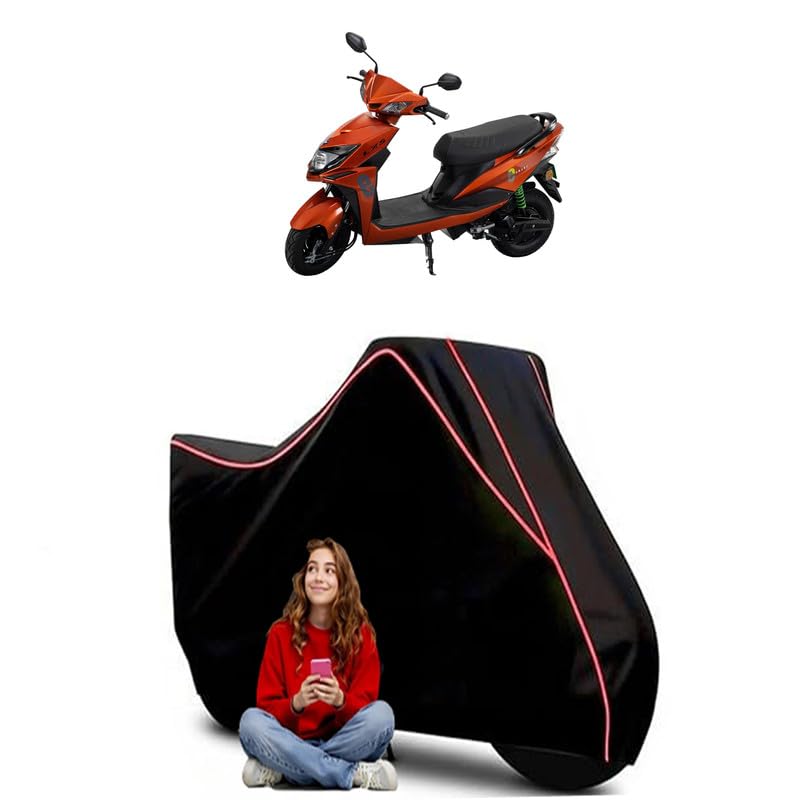 Image of Lectrix Ev Scooty Bike Cover Water Resistant Outdoor Use Universal Fit Scooters Motorcycles Heavy Duty UV Protection Dust Rain Scratch Resistant Elastic Bottom Black Blue Piping