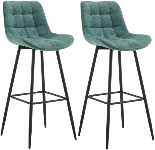 CLP Lot de 2 tabourets de Bar Dartford I Chaise de Bar rembourrée I Structure métallique, Couleur:Vert, Matériel:Tissu