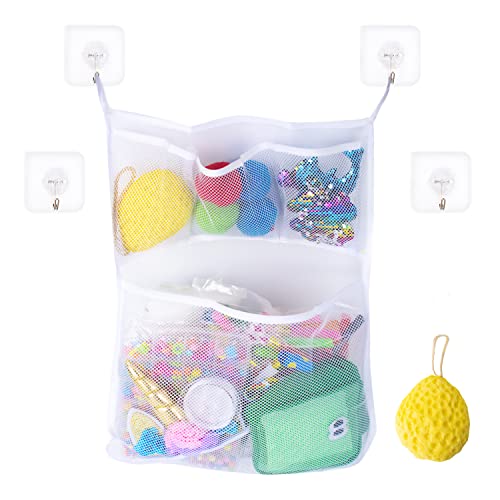 SSKHE Organiseur de salle de bain - 4 poches - Pour enfants - Pour salle de bain - Avec 4 crochets autocollants et éponge de bain Cover