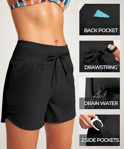 IUGA Womens 5" Swim Board Shorts Stretchy High Waisted Beach Shorts for Women Quick Dry UPF 50+ Swimsuit Bottoms with Liner4