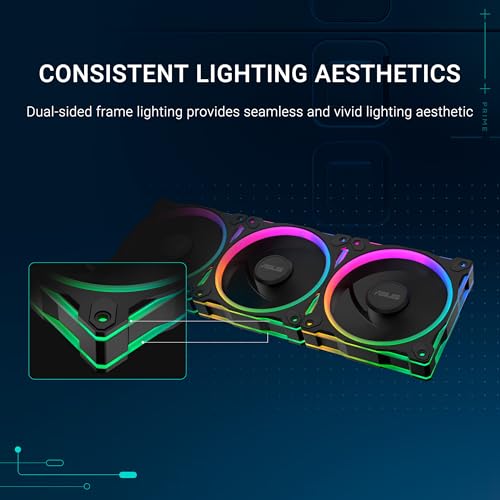 Image of ASUS Prime MR120 ARGB Fan Black Single Pack, 28mm Extra-Thick Frame, Quiet, high-Performance Cooling with PWM Control, 20 ARGB LEDs with Dual-Sided Frame Lighting, Aura Sync Compatibility