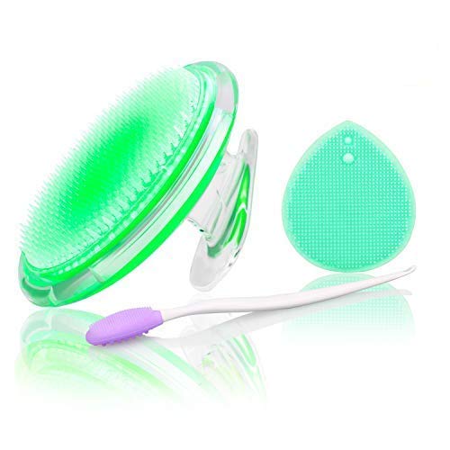Exfoliating Brush For Razor Bumps and Ingrown Hair Treatment,Nose Cleaning Brush,Soft Silicone Blackhead Scrub Remover Brush,Silicone Face Scrubbers Set - Perfect for Dry Brushing,Body Brush (Green)