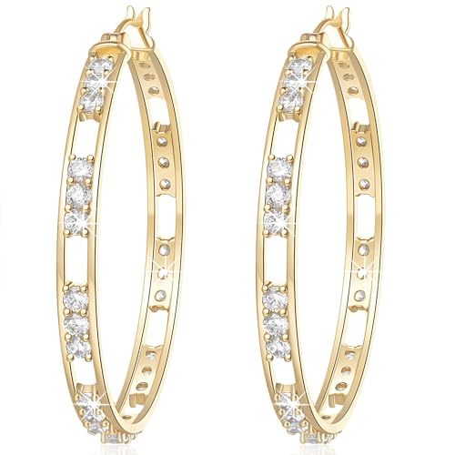 14K Gold Hoop Earrings for Women Gold Earrings for Women Trendy with Cubic Zirconia Mix of Style and Personality Large CZ Hoops Earring for Womens 30/35/42mm