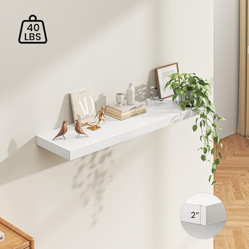 Image of Dreamland 55 inch Floating Shelves for Wall, 12 inch Deep Thicker White Floating Shelves, Wall-Mounted Shelves for Bedroom, Living Room, Kitchen, Bathroom - Set of 1