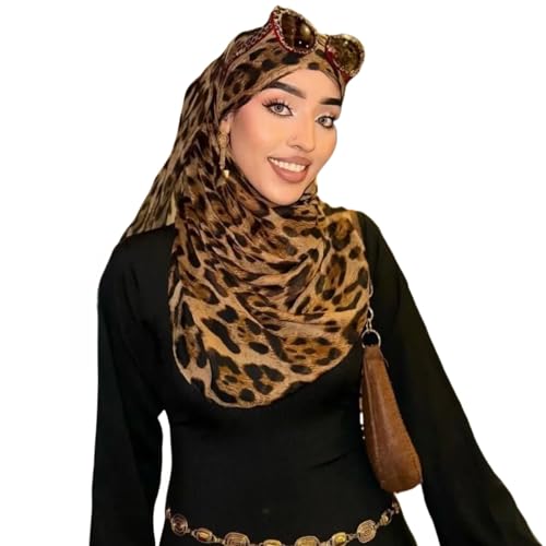 ZGMYC Fashion Leopard Print Hijab Scarf for Women Instant Jersey Hijab Head Wraps Sheer Beach Scarf Sunscreen Shawls