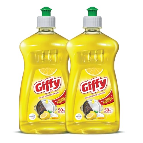 Giffy Lemon & Active Salt Concentrated Dish Wash Gel, 500ml (Pack of 2), Yellow