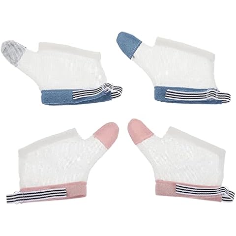 cabilock 2 Pairs Thumb Sucking Stop Baby Thumb Sucking Finger Guard No Scratch Gloves Breathable Finger Thumb Protector with Wrist Band for Baby Boys Girls L White Cover
