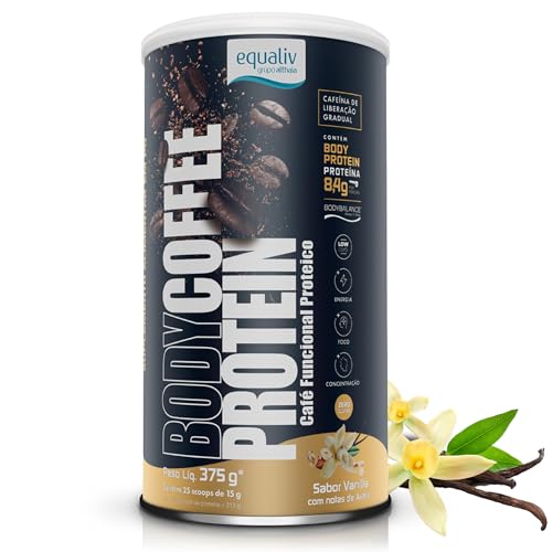 EQUALIV Body Coffee Protein - Café Funcional Proteico Sabor Baunilha com Notas de Avelã - Cafeína de Liberação Gradual - 8,4g de Proteína por Porção - Zero Glúten - Lata 375g