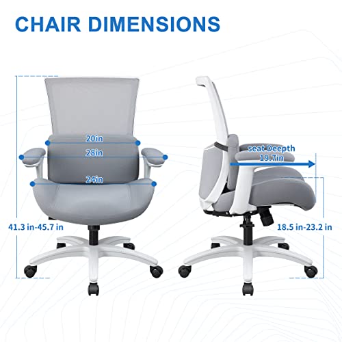 Longboss Big And Tall Office Chair Ergonomic Mesh Computer Desk Chair With Flip-Up Padded Armrest And Adjustable Lumbar Support Pillow (Gray) #TOP3