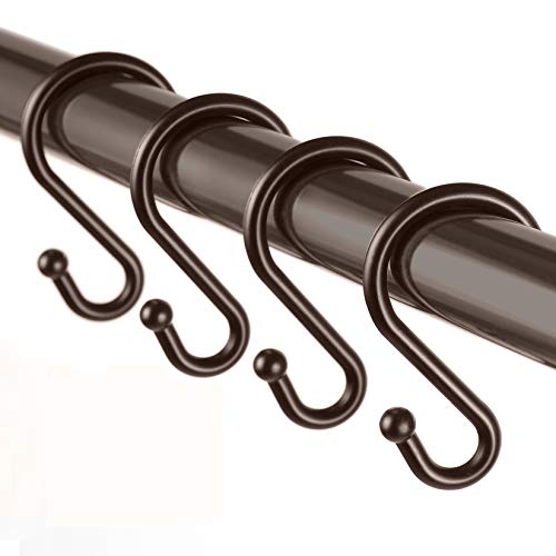 Metal Shower Curtain HooksSet of 12 RingsRust Resistant S Shaped Hooks Hangers for Shower Curtains Kitchen Utensils Clothing Towels etc. (Bronze)