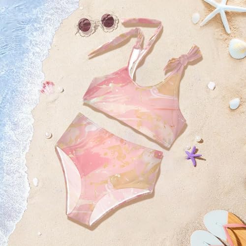 KLL Gold Glitter Pink Marble Girls' 2 Piece Bikini Set Beach Swimsuit Swimming Suits Cute Shoulder Strap 5