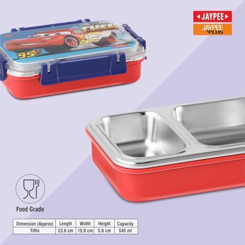Image of JAYPEE Toon Box 2 Car 95 Inner Stainless Steel Insulated Lunch Box for School Kids |Airtight Leakproof Tiffin Box with 2 Additional Lock |Food Grade|BPA Free, 545 ml, Blue