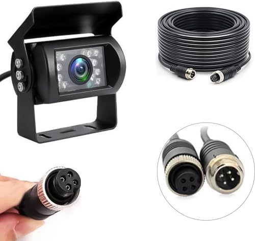 CAMECHO Bus Truck Vehicle Backup Cameras with 10M Car Video Extension Cable 4-Pin Aviation Connector, Waterproof IR Night Vision Wide Angle Rear View Camera for Bus/RV Camper/Truck/Trailer/Van