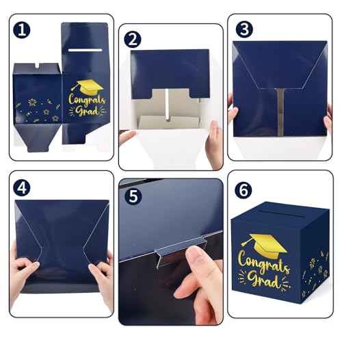 Image of Hooqict Graduation Card Box with Slot 9.1 inch Congrats Grad Blue Gold Money Card Box for Class of 2026 Graduation Decorations Money Envelope Gifts Cards Holder Grad Party Supplies