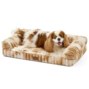 Cute Dog Bed for Small Dogs, Faux Fur Orthopedic Foam Dog Bed with Sides, Removable Washable Cover & Waterproof Lining, Comfortable Pet Couch, Tie-Dye Brown (30″ L x 20″ W x 6″ Th)