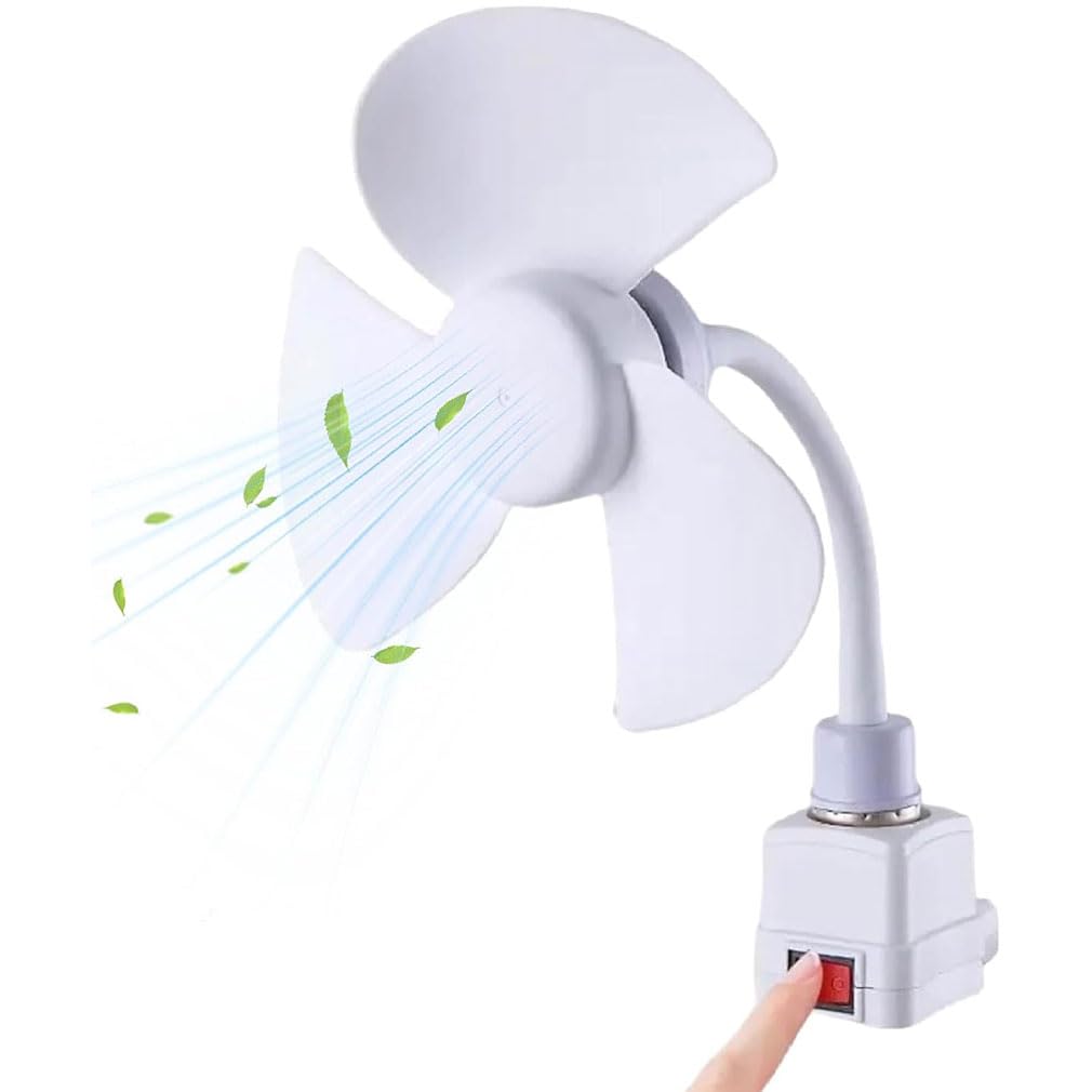Mini Quiet Electric Fan – Plug In & Chill Anywhere, E27 Socket Fan Kit with Plug Adapter – Mini Quiet Electric Fan with Flexible Gooseneck Plug and Light Bulb Base, Desktop Personal Fan for Kitchen