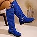 Blue Fashion Women Suede Round Head Belt Buckle with Warm Stacking Boots