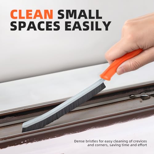 Image of FOOGWEE Hard Bristle Crevice Cleaning Brush - Cleaning Supplies - Grout Cleaning Brushes for Household Use - Crevice Cleaning Tool for Bathroom, Home and Kitchen (3, Orange)