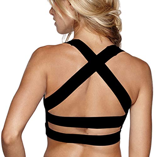 Snailify Women's Sports Bra Criss Cross Racerback High Impact Yoga Running Wirefree Bras - Yoga Gym Workout Bra Black