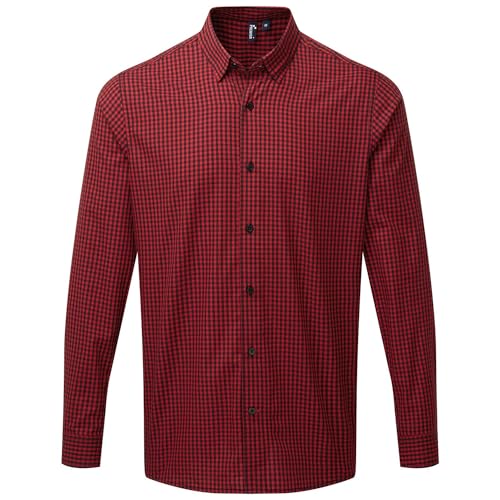 Premier - Camisa Maxton Cuadro de Manga Larga para Hombre (S) (Negro, Rojo)