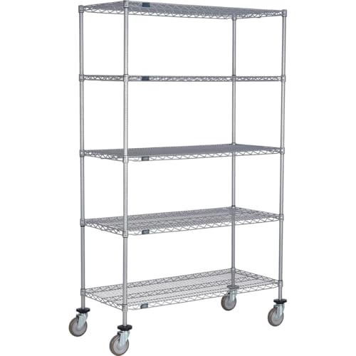Global Industrial C30365PEP5 Nexel 5 Shelf Truck Nexelate 36 x 30 x 60 in. - Polyurethane Swivel Casters - Silver