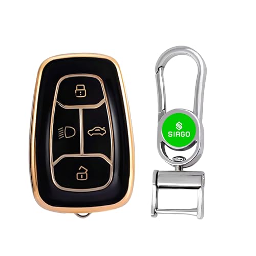 Image of SIAGO SIA349 TPU Key Cover and Metal Keychain Compatible for Tata Nexon | Harrier | Safari | Altroz | Tigor | EV | Punch | Tiago EV Electric 4 Button Smart Key (Black Pack of 1)