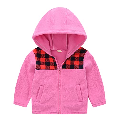 Baby Boys Girls Fleece Winter Coat Long Sleeve Fashion Plaid Prints Fleece Thick Warm Hooded Tops Soft Coat