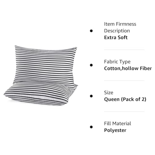 Image of EIUE Bed Pillows for Sleeping 2 Pack Queen Size,Super Soft Down Alternative Microfiber Filled Pillows,Pillows for Side and Back Sleepers,20 x 30 Inches,Striped White Grey