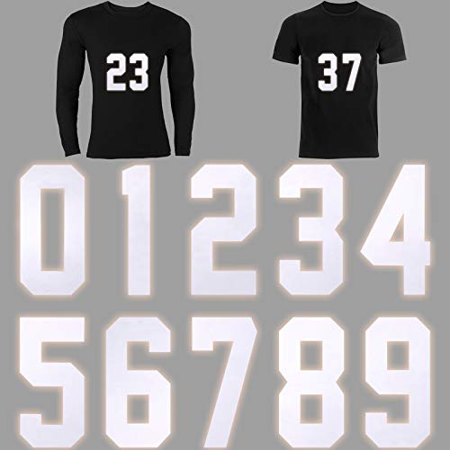 10 Piezas Números 0 a 9 Números de Plancha de Transferencia de Calor de 8 Pulgadas para Jersey Camiseta Deportiva Camiseta de Equipo de Béisbol Fútbol, Blanco Plateado Reflectante