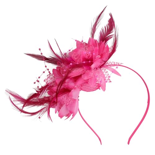 YSDINK Serre-tête bibi tendance pour femme avec plumes, maille et fleurs, accessoires de coiffure pour dames pour mariages, fêtes, thé de jardin, fête...