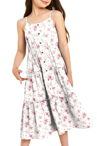 Image of Enlifety Girls Dress Hawaiian Spaghetti Straps Dresses Summer Sundress Size 6 12T