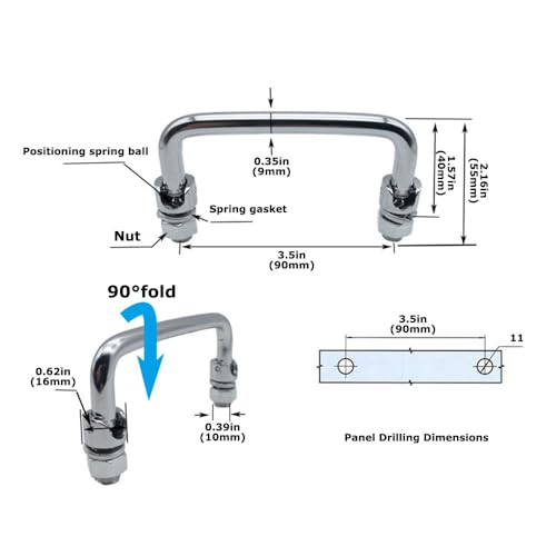 Image of 304 Stainless Steel U-Shaped Folding Metal Cabinet Handle Hole 90mm /3.5in Folding Handle Tool Box Handle