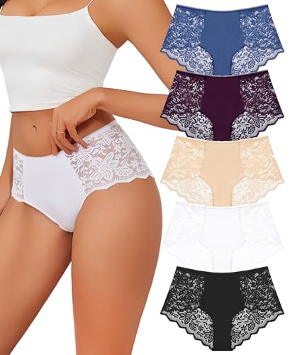 Sth Big Culotte Taille Haute Femme Coton et Dentelle sous vêtements Féminins Sexy Chic Respirant Lot Slip Femme Confortable Lingerie et Vêtements Sexy(L)