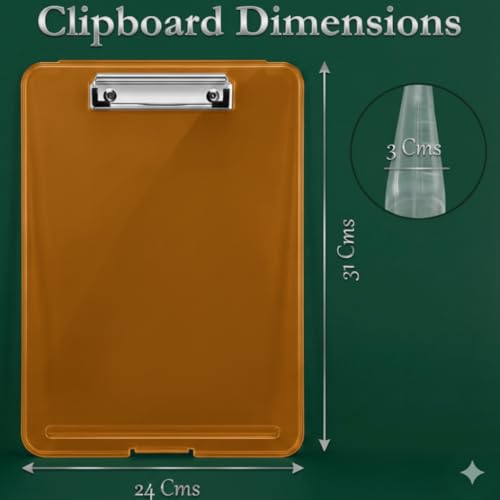Image of Yajnas A4 Size Clipboard with Storage Box | 180 Foldable Exam Pad & Writing Board | Heavy Duty Plastic File Folder with Pen Holder & Paper Storage for Students, Office & Field Use (Saffron)
