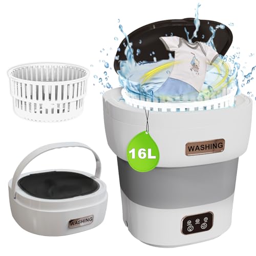 Mini lavadora plegable de 15 L, lavadora portátil con 3 modos para ropa interior, pequeña lavadora plegable para apartamentos, RV (gris)