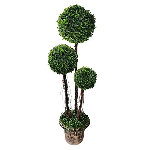 Artificial Boxwood Topiary Ball Tree, Natural 35.5Inch(90cm) Round Ball Boxwood Tree, Indoor/Outdoor Greenery Topiary Triple Ball Tree in Pot for Home Office, Front Porch Decor