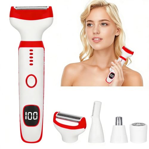 Beanify Electric Razor for Women Men with LED Display,4 in 1 Ladies Wet & Dry Body Razors and Facial Hair Remover, Rechargeable Hair Removal Kit for Nose Face Body Leg Bikini Arm Hair (Silver Pink)