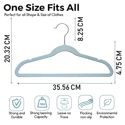 Techzoo 50 Premium Kids Velvet Hangers - 14" Inch Non-Slip Kids Hangers - Ultra Slim Space Saving Children Hangers - 360°Swivel Hook, Strong & Durable Kids & Preteen Hangers - Blue #TOP1