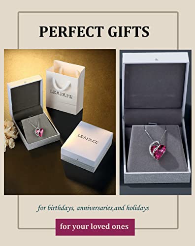 Leafael Necklaces for Women, Infinity Love Heart Pendant with Tourmaline Pink Birthstone Crystal for October, Jewelry Gifts for Wife, Silver Plated 18 + 2 inch Chain, Birthday Gift for Mom Girls Her