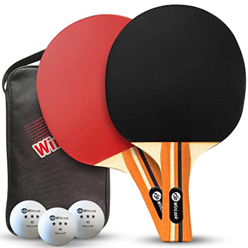 JP WinLook Ping Pong Paddles Set of 2 - Portable Table Tennis Paddle Set with Ping-Pong Paddles Professional Case & Ping Pong Balls. Premium Table Tennis Racket Player Set for Indoor & Outdoor Games