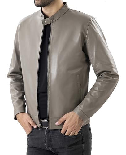 Image of Jild Classical Single Piece Lambskin Leather Jacket Men - Everyday Wear Snap Tab Collar Men's Motorcycle Leather Jacket