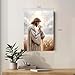 FWAHREN Christian Jesus and Lamb Canvas Wall Art, Good Shepherd Religious Painting Artwork, Framed Biblical pictures Poster Print Wall Decor for Church Prayer Room Home Office, Wrapped Canvas 12x16in