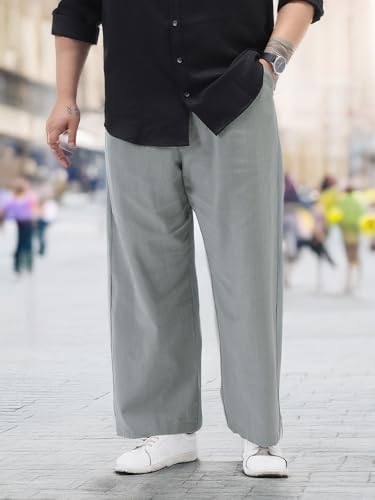 Image of Urbano Plus Men's Loose Fit Solid Linen Blend Trousers Non-Stretchable